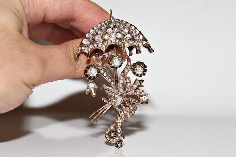 Antique rose cut moussanite diamond unbrella brooch