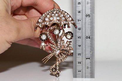 Antique rose cut moussanite diamond unbrella brooch