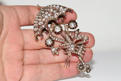 Antique rose cut moussanite diamond unbrella brooch