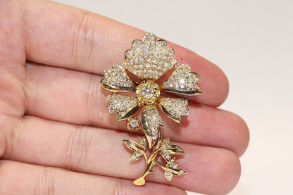 Vintage Gold Natural Diamond Pretty Flowers Brooch garden brooch