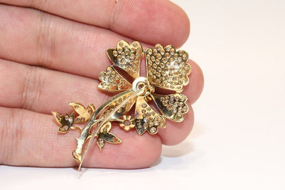 Vintage Gold Natural Diamond Pretty Flowers Brooch garden brooch