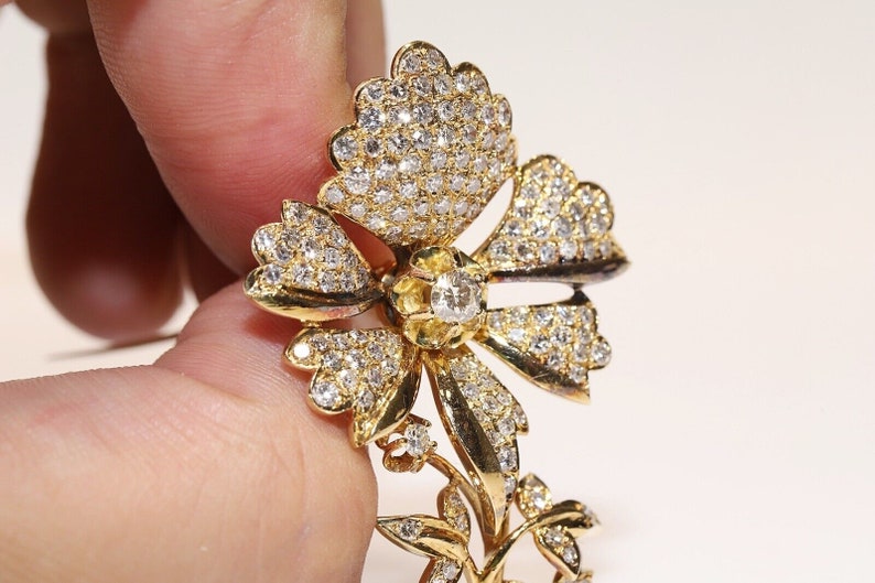 Vintage Gold Natural Diamond Pretty Flowers Brooch garden brooch