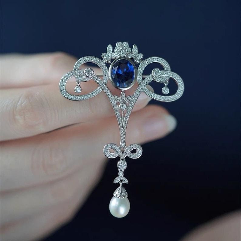 Antique Adwardian Blue topaz diamond brooch