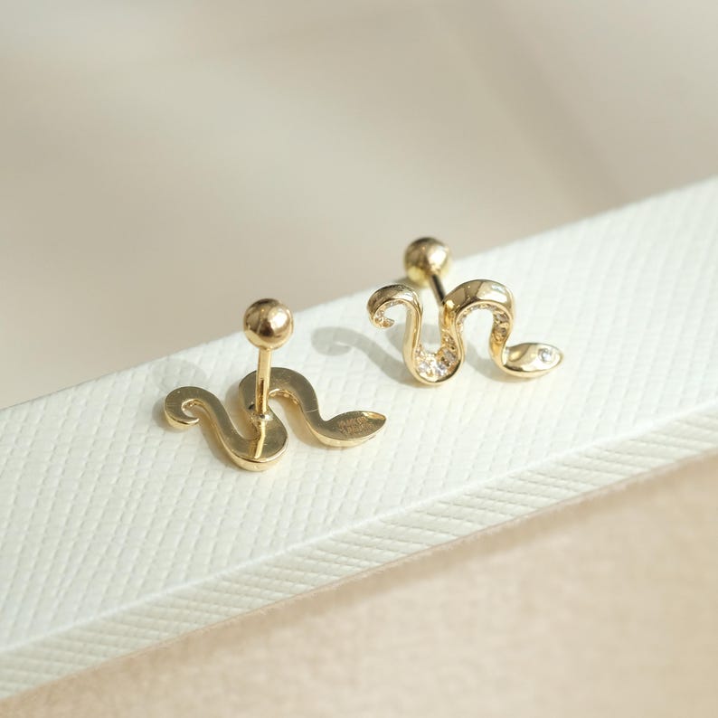 0.14 TCW Round Moissanite Diamond Snake Studs Earrings