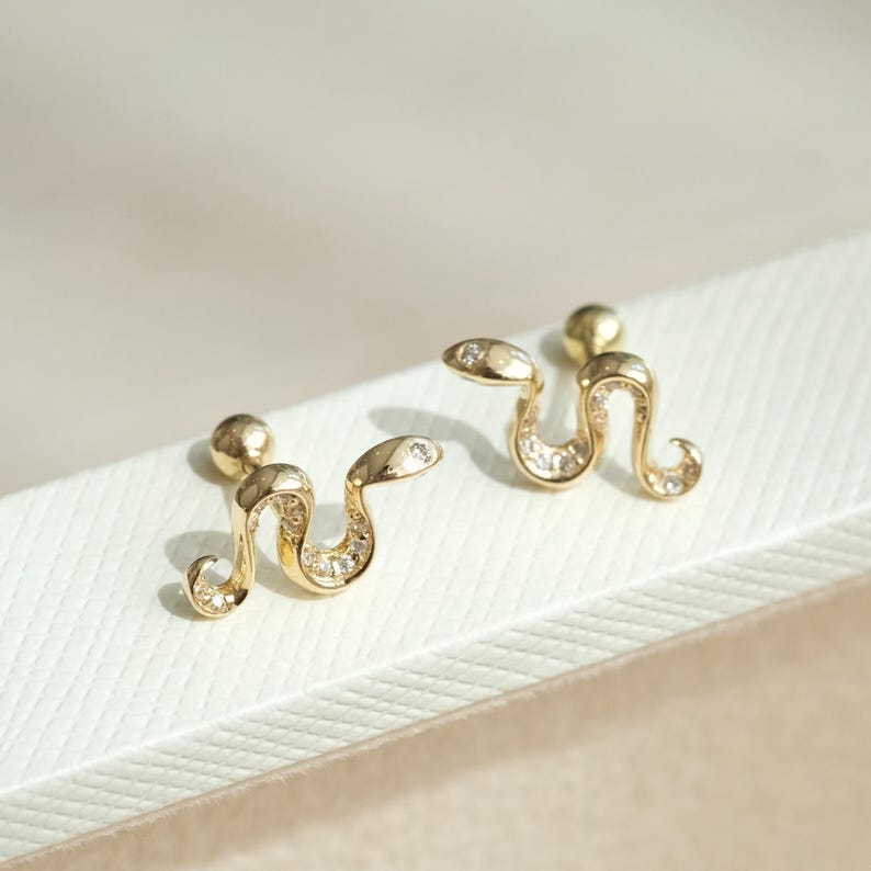 0.14 TCW Round Moissanite Diamond Snake Studs Earrings