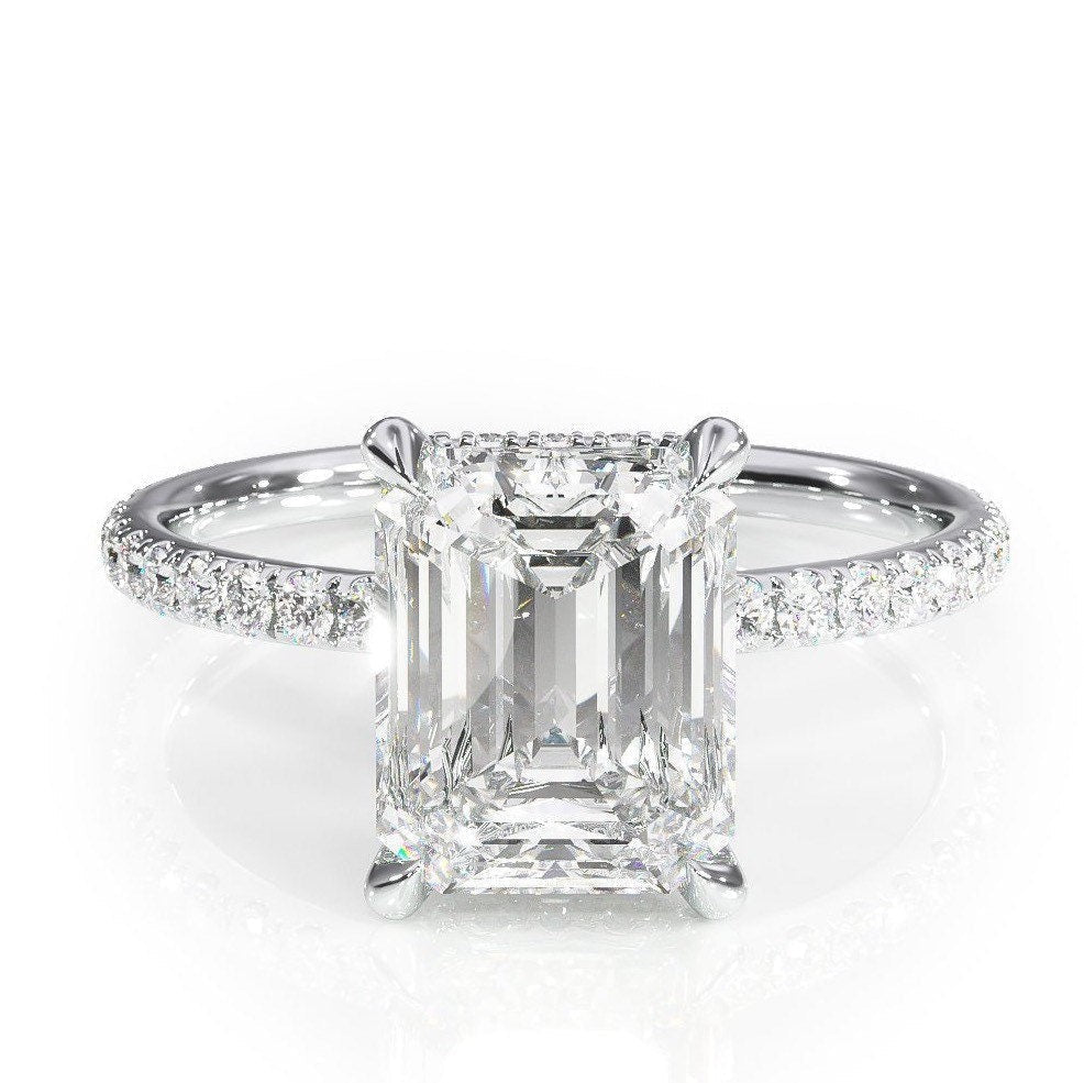 2.50 CT Emerald Moissanite Hidden Halo Engagement Ring