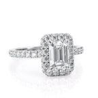 1.0 CT Emerald Cut Unique Halo Moissanite Engagement Ring