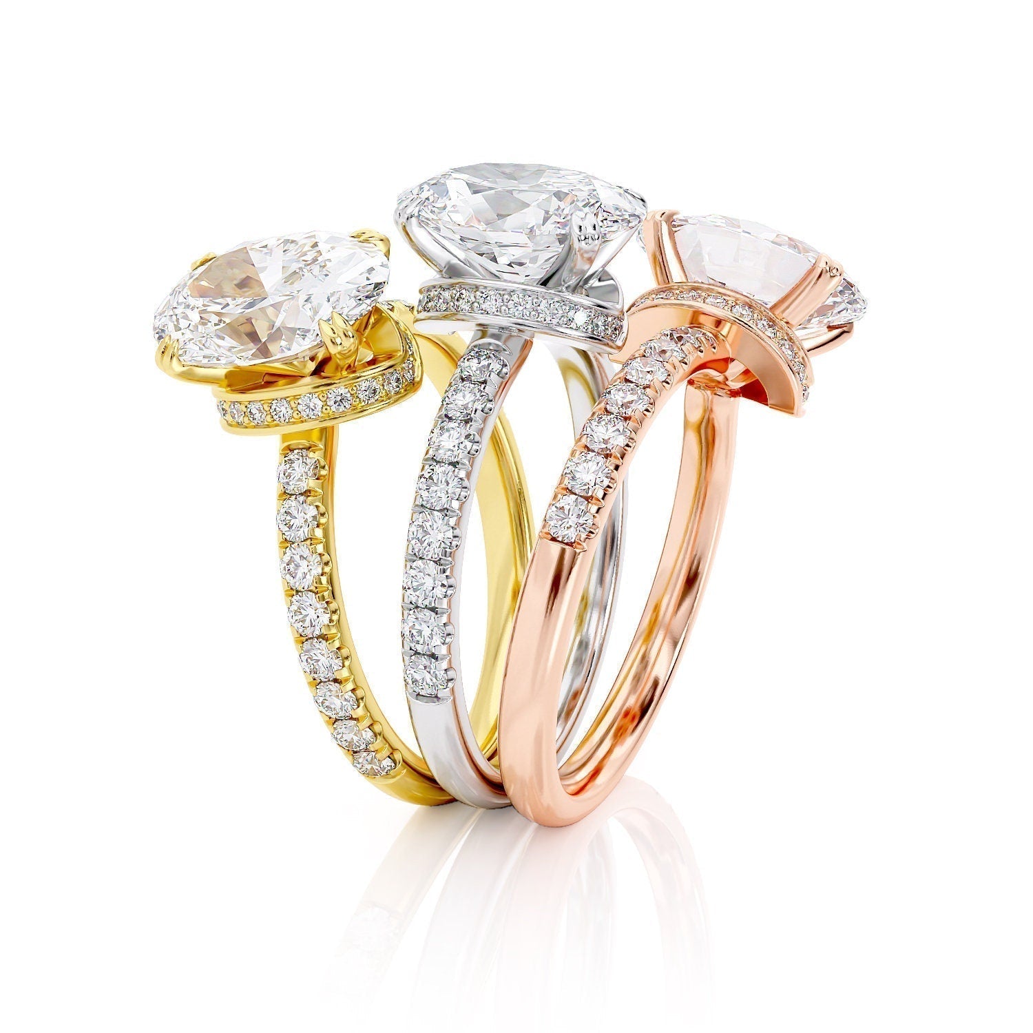 2.0CT Oval Cut Hidden Halo Setting Moissanite Engagement Ring