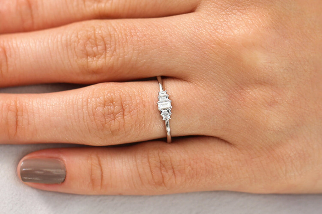 0.25 TCW Baguette Cut Five Stone Moissanite Wedding Band