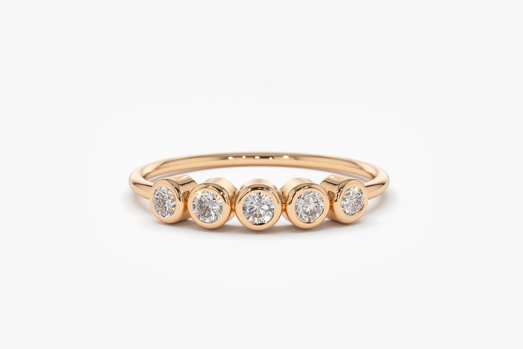0.14 TCW Round Cut Five Stone Moissanite Wedding Band