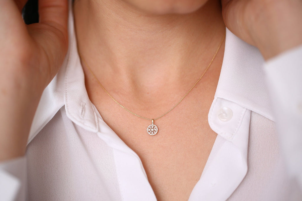 0.32 TCW Round & Baguette Cut Halo Moissanite Diamond Necklace