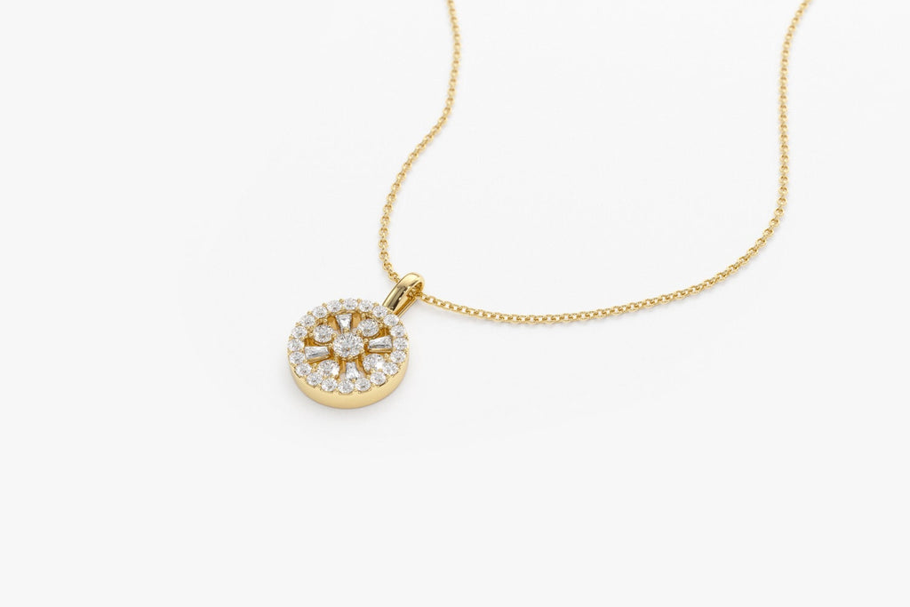 0.32 TCW Round & Baguette Cut Halo Moissanite Diamond Necklace