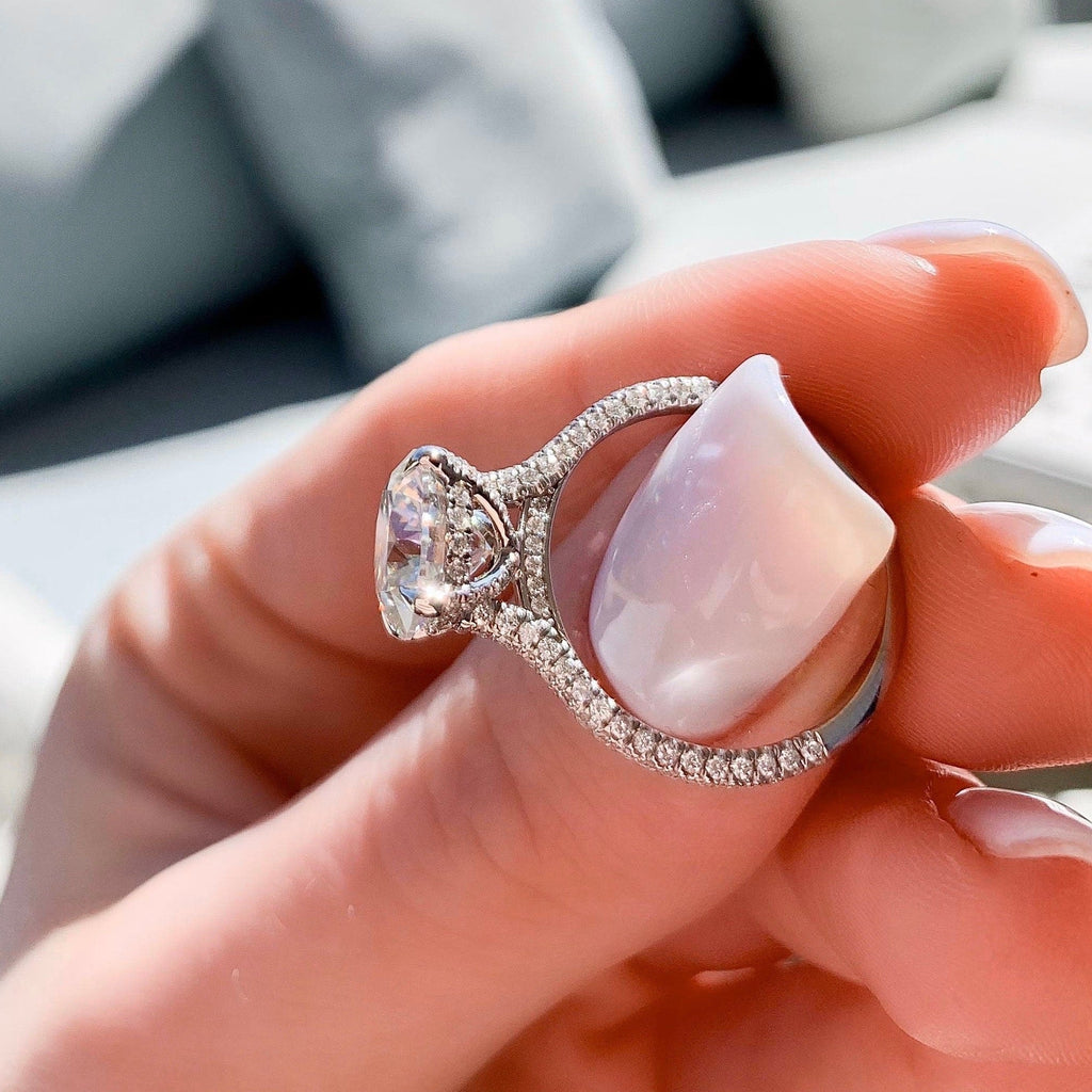 2.50 CT Round Moissanite Hidden Halo Setting Engagement Ring