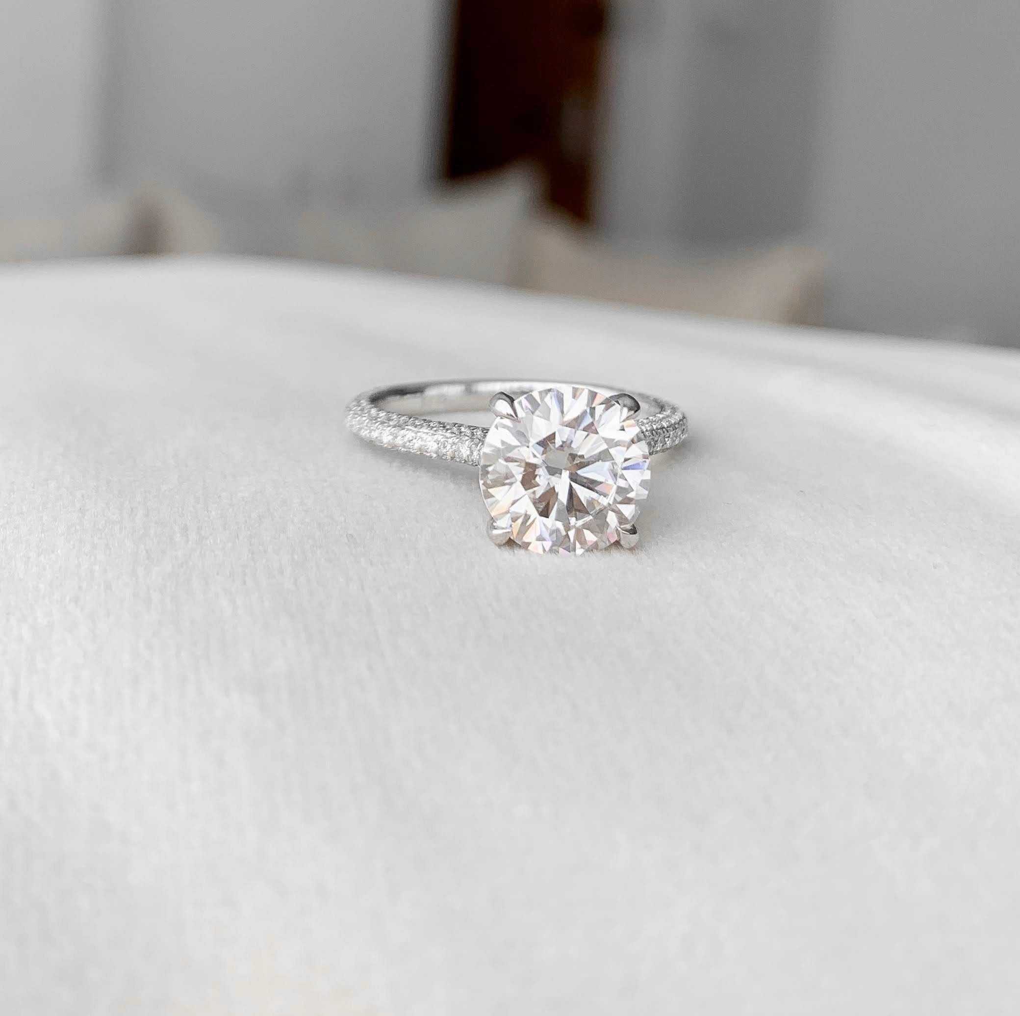 2.50 CT Round Moissanite Hidden Halo Setting Engagement Ring
