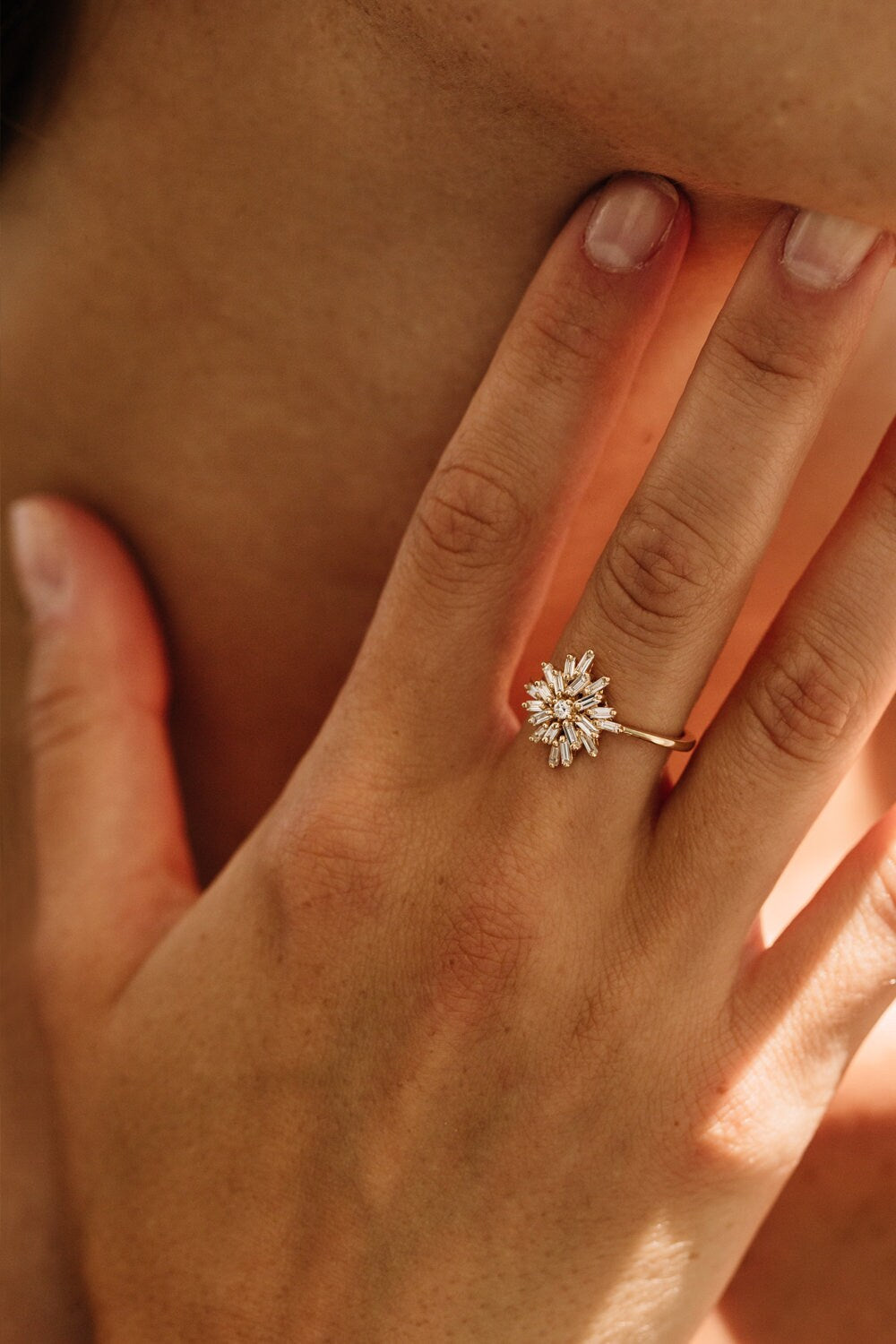 0.58 TCW Round & Baguette Cut Cluster Moissanite Wedding Band Secondary image