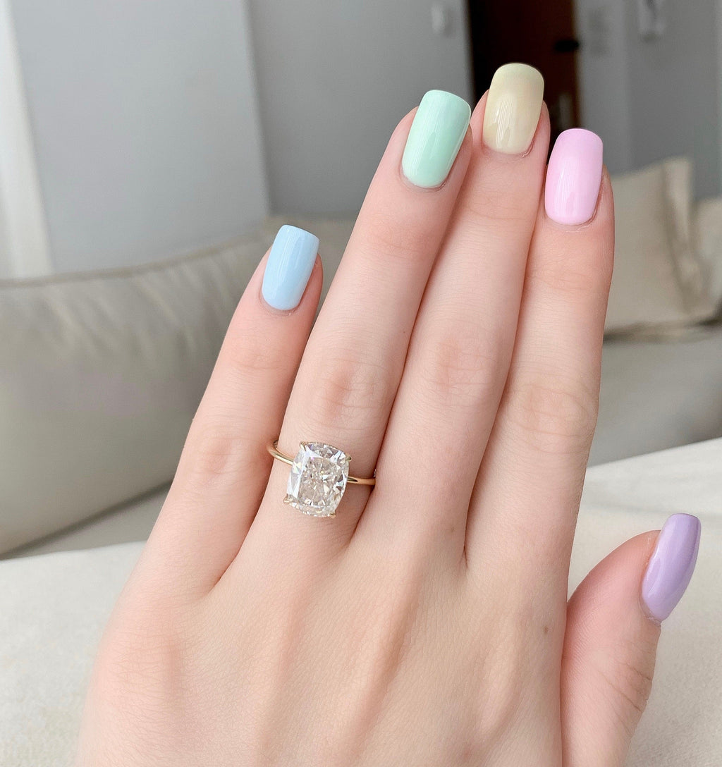 6.0 CT Elongated Cushion Moissanite Hidden Halo Engagement Ring