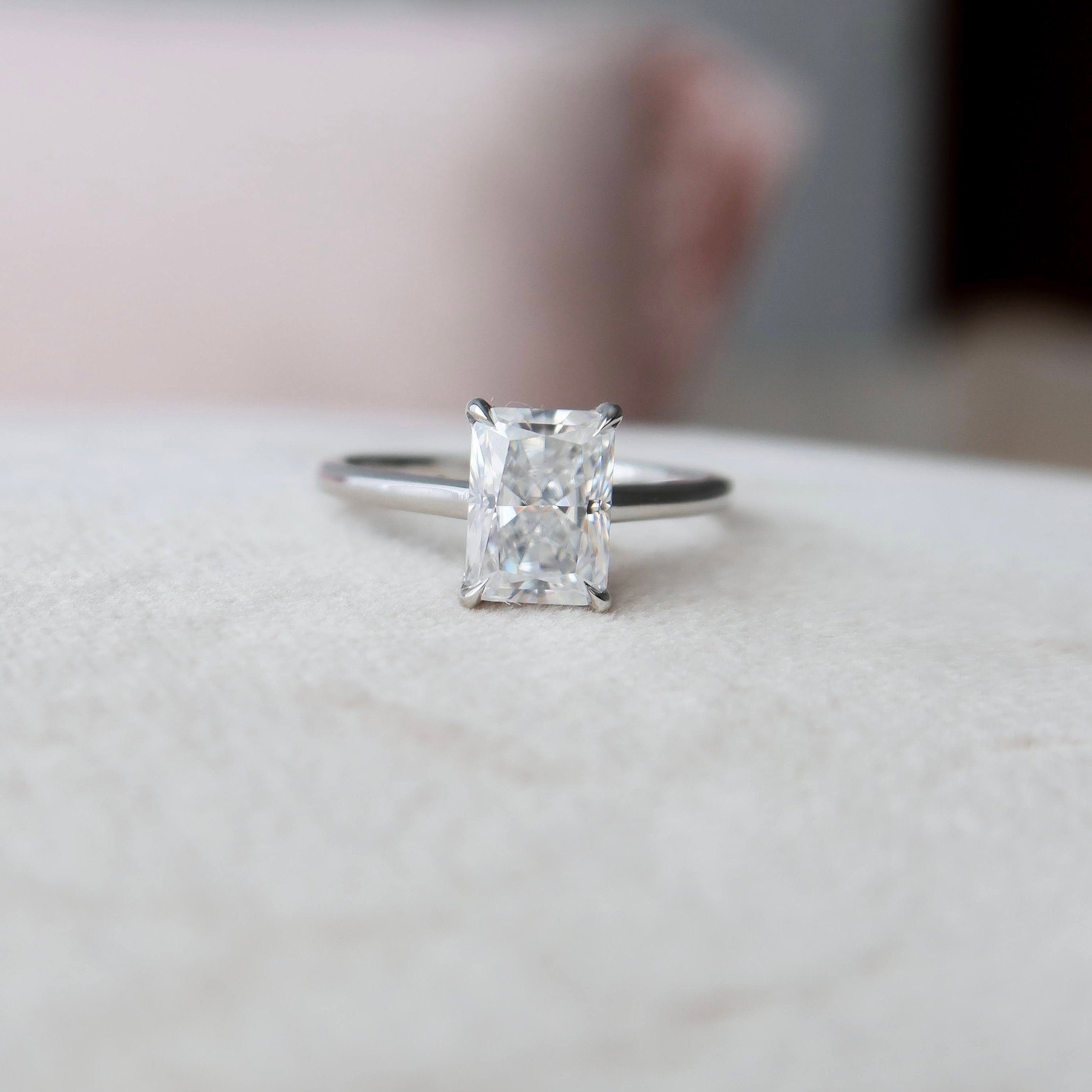 2.0 CT Radiant Moissanite Solitaire Engagement Ring With Hidden Halo Setting