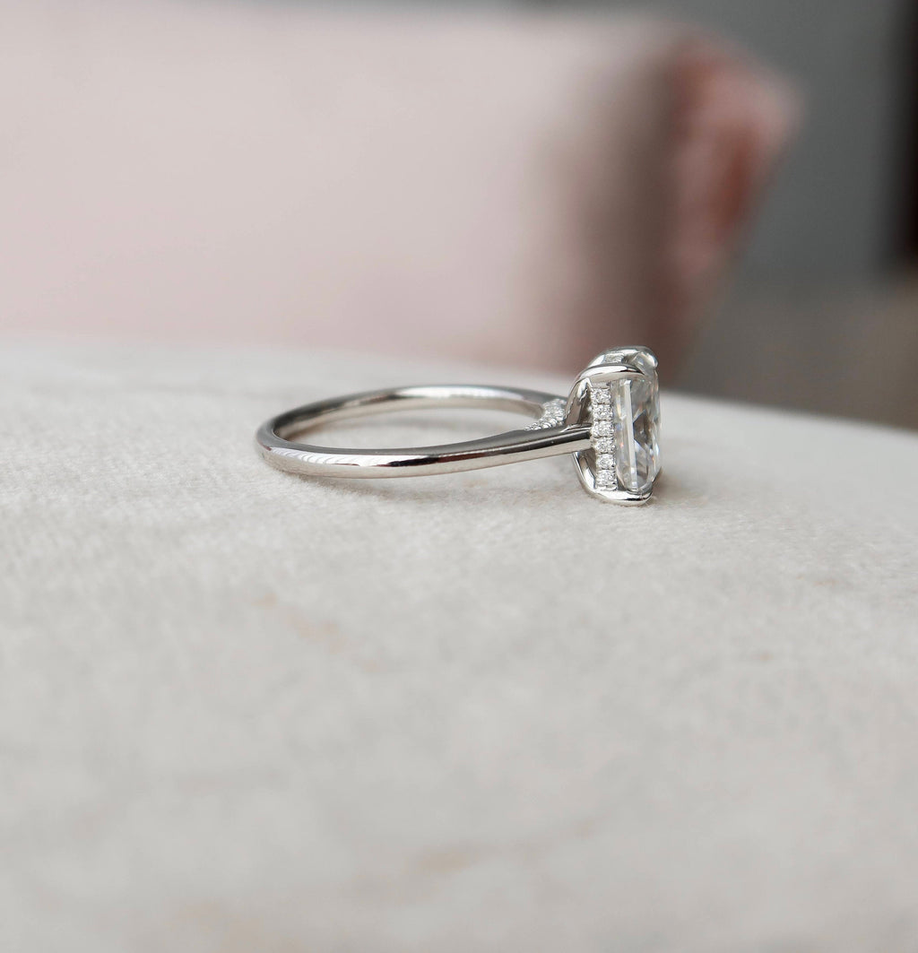 2.0 CT Radiant Moissanite Solitaire Engagement Ring With Hidden Halo Setting