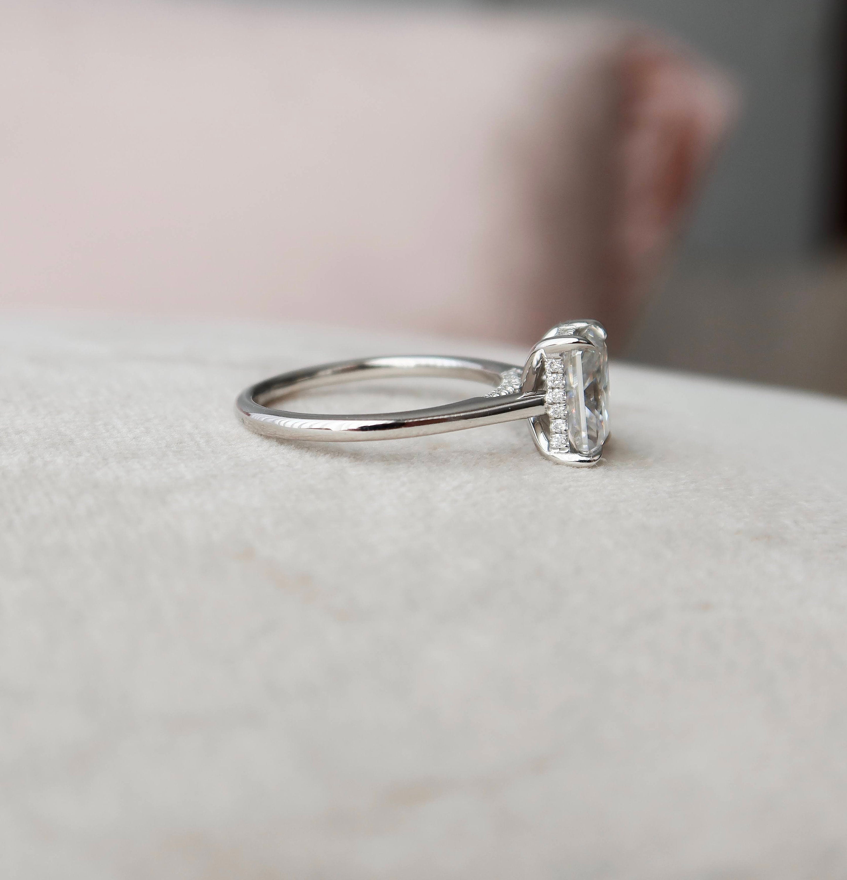 2.0 CT Radiant Moissanite Solitaire Engagement Ring With Hidden Halo Setting