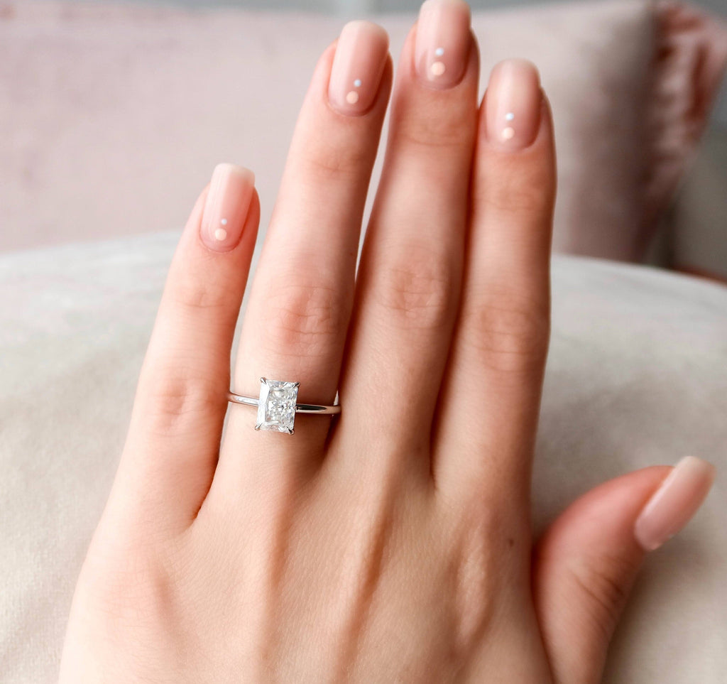 2.0 CT Radiant Moissanite Solitaire Engagement Ring With Hidden Halo Setting