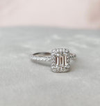 1.0 CT Emerald Cut Unique Halo Moissanite Engagement Ring
