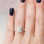 1.0 CT Emerald Cut Unique Halo Moissanite Engagement Ring