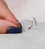 1.0 CT Emerald Cut Unique Halo Moissanite Engagement Ring
