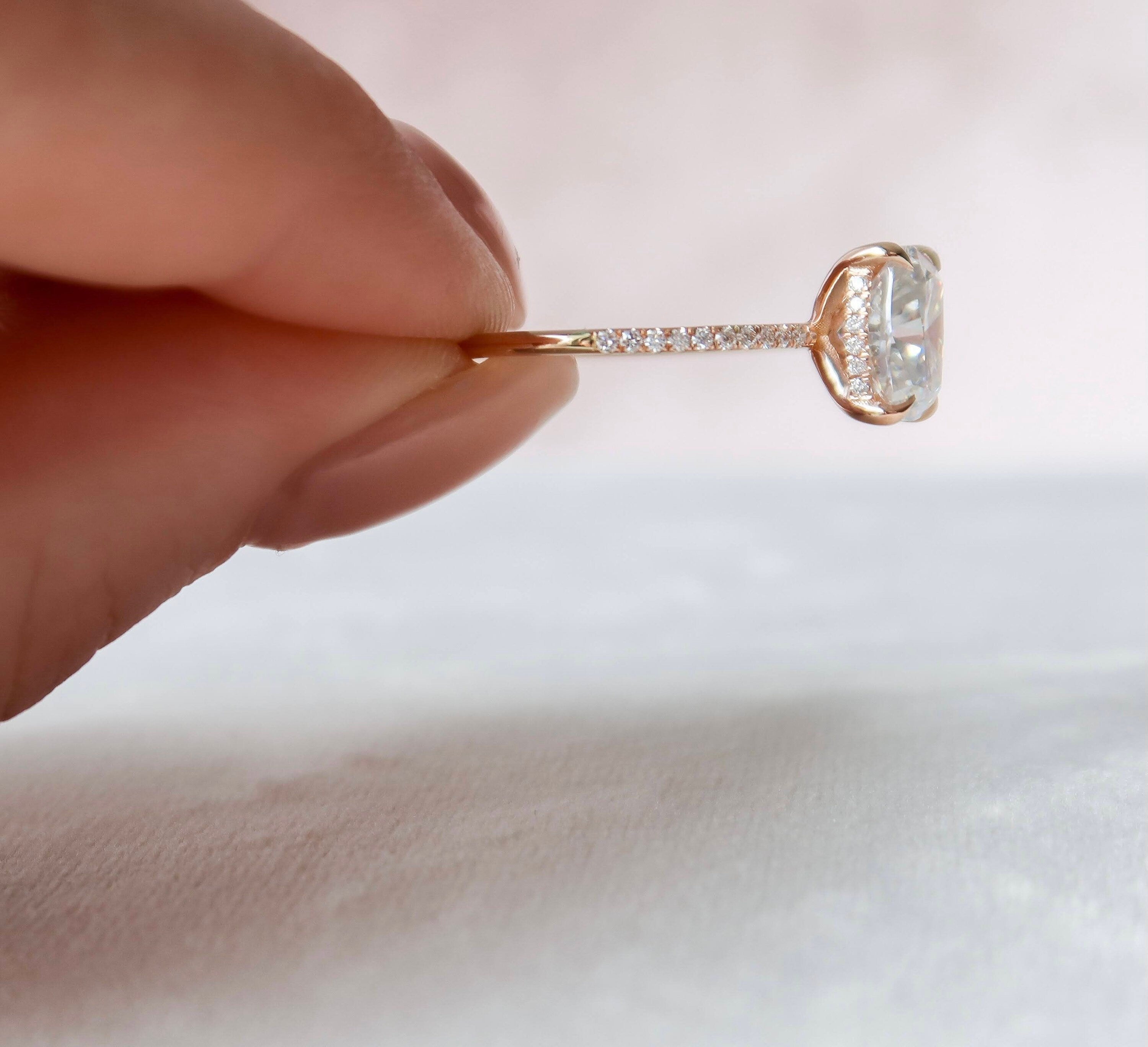 2.50 CT Elongated Cushion Moissanite000 Pave Setting Engagement Ring