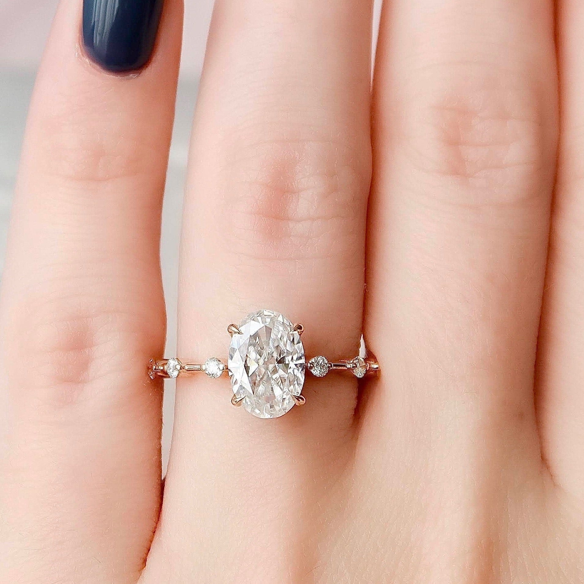 2.0 CT Oval Cut Moissanite Dainty Style Engagement Ring