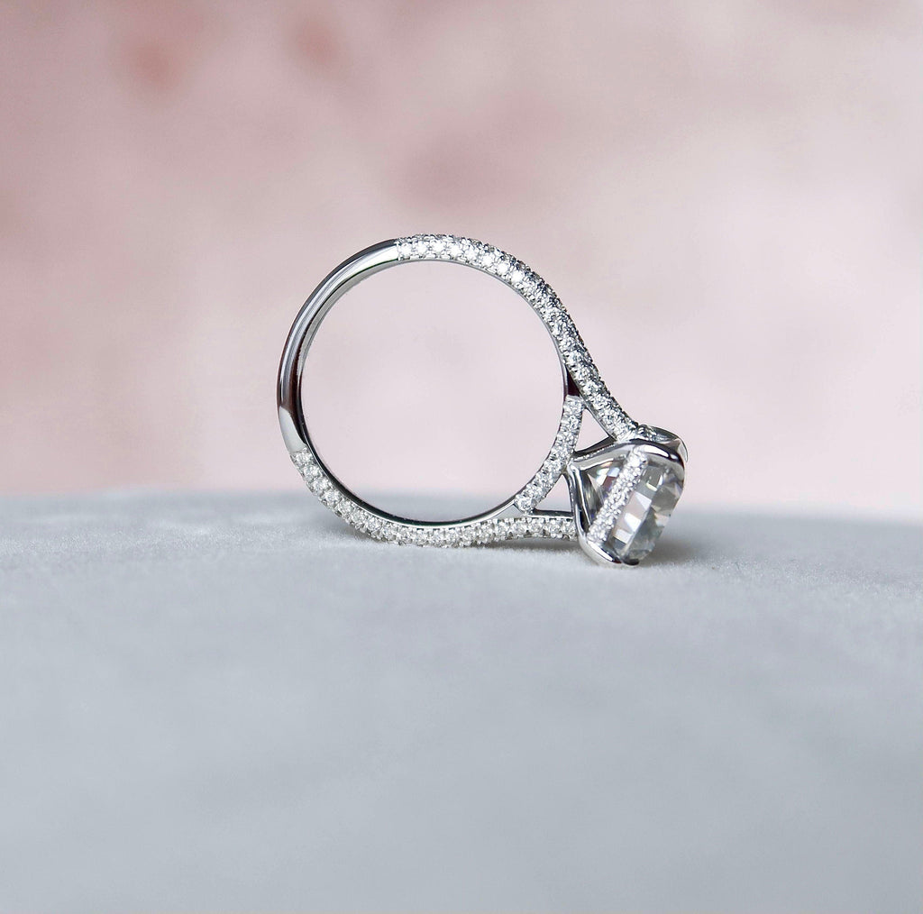 6.0 CT Elongated Cushion Moissanite Hidden Halo Setting Engagement Ring