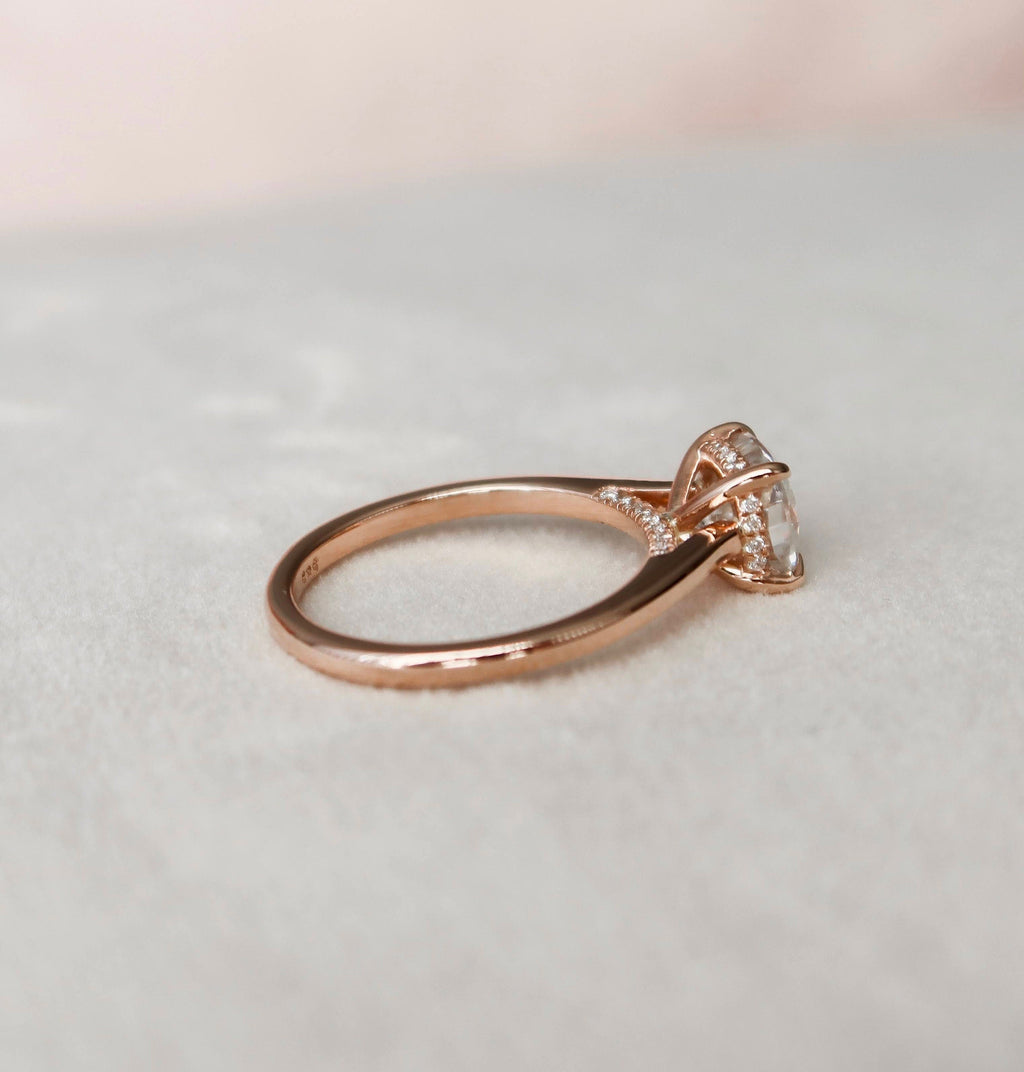 2.0CT Cushion Moissanite Solitaire Engagement Ring With Hidden Halo Setting