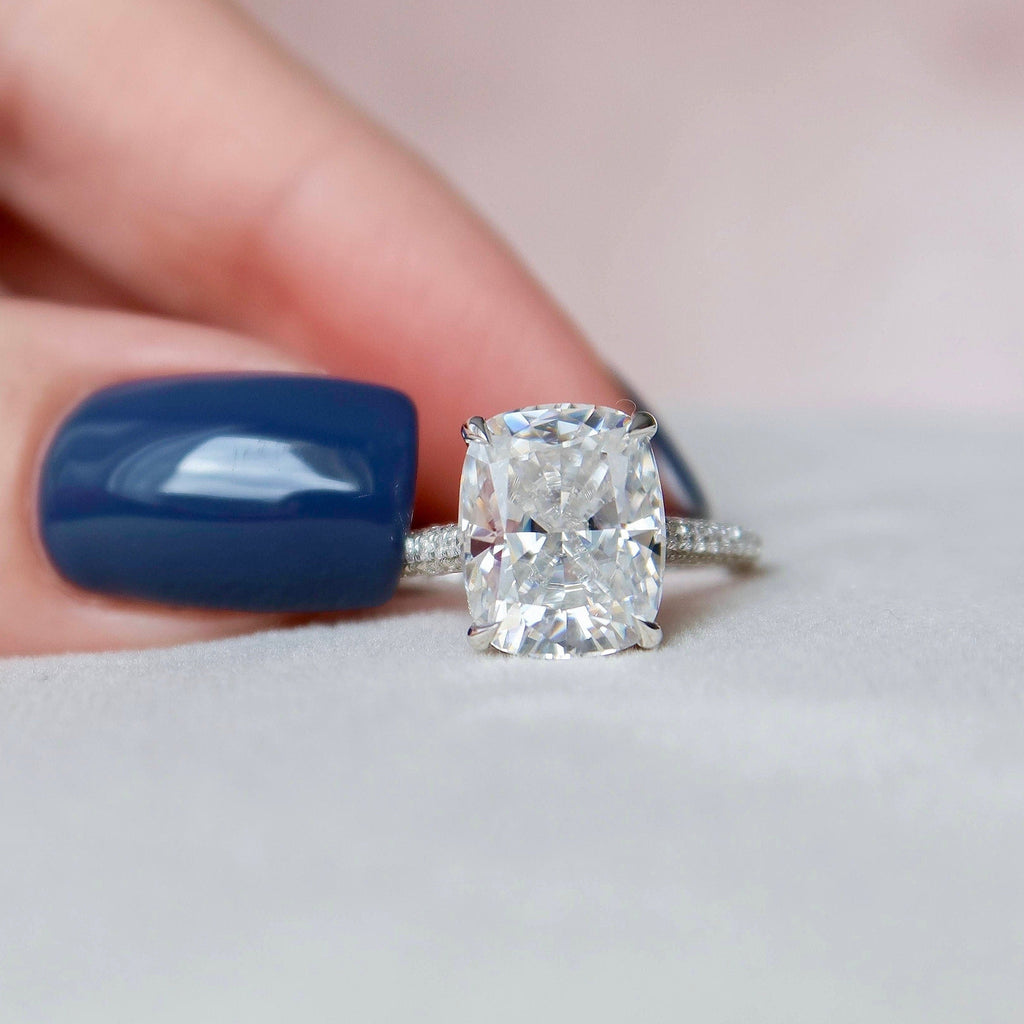 6.0 CT Elongated Cushion Moissanite Hidden Halo Setting Engagement Ring
