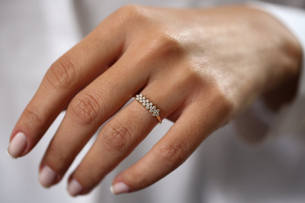 0.57 TCW Round Cut Cluster Diamond Moissanite Wedding Band