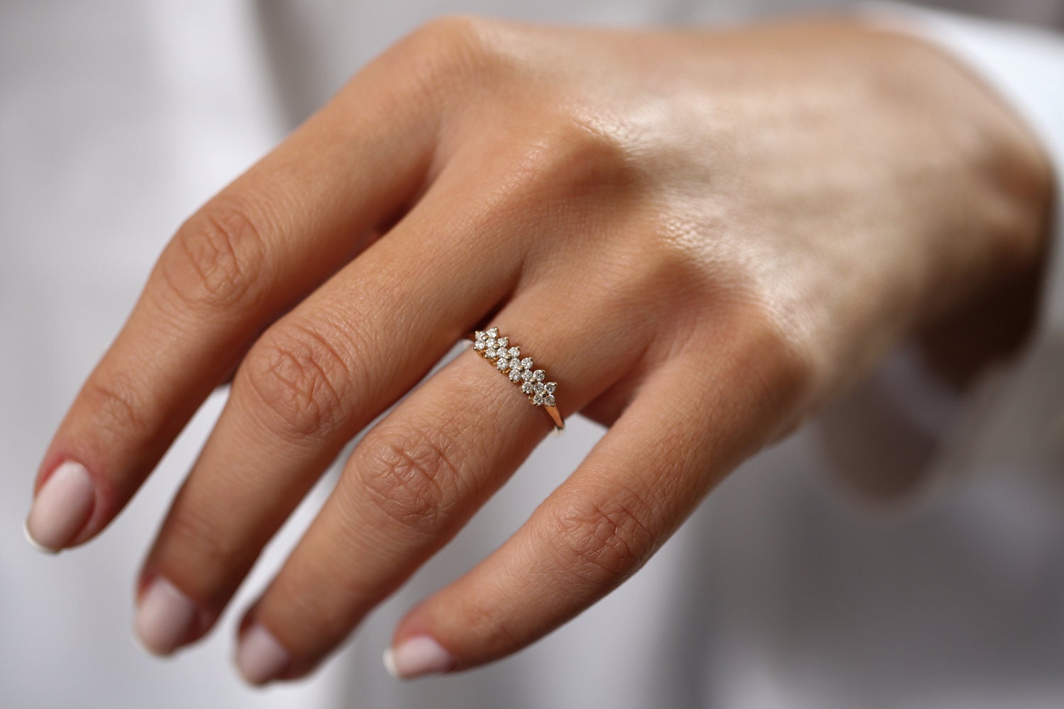 0.57 TCW Round Cut Cluster Diamond Moissanite Wedding Band