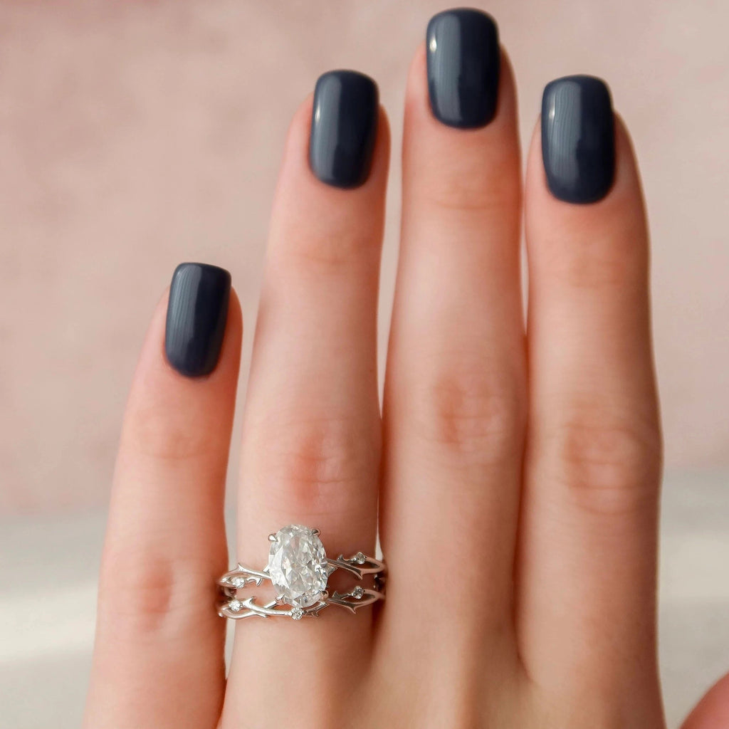 2.0CT Oval Cut Moissanite Twig Style Bridal Ring Set