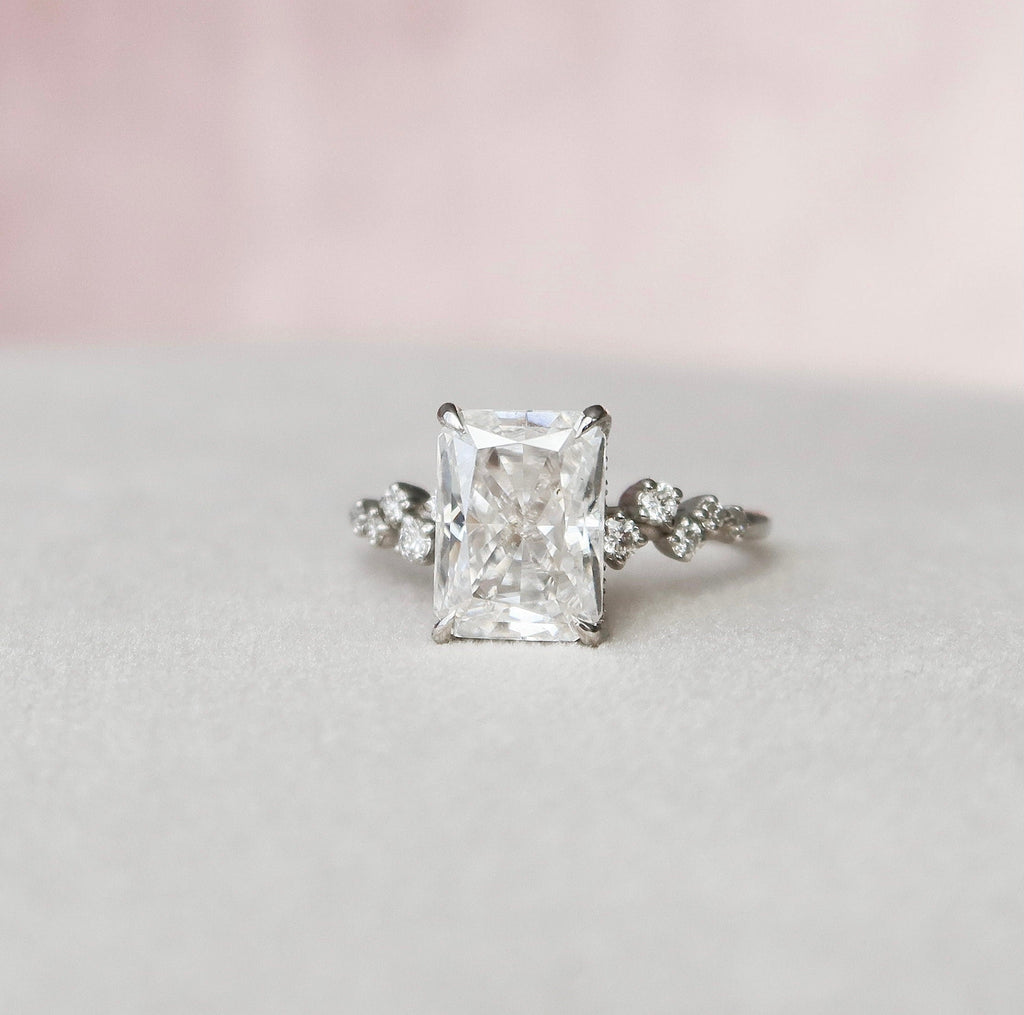3.50 CT Radiant Cut Moissanite Cluster Engagement Ring