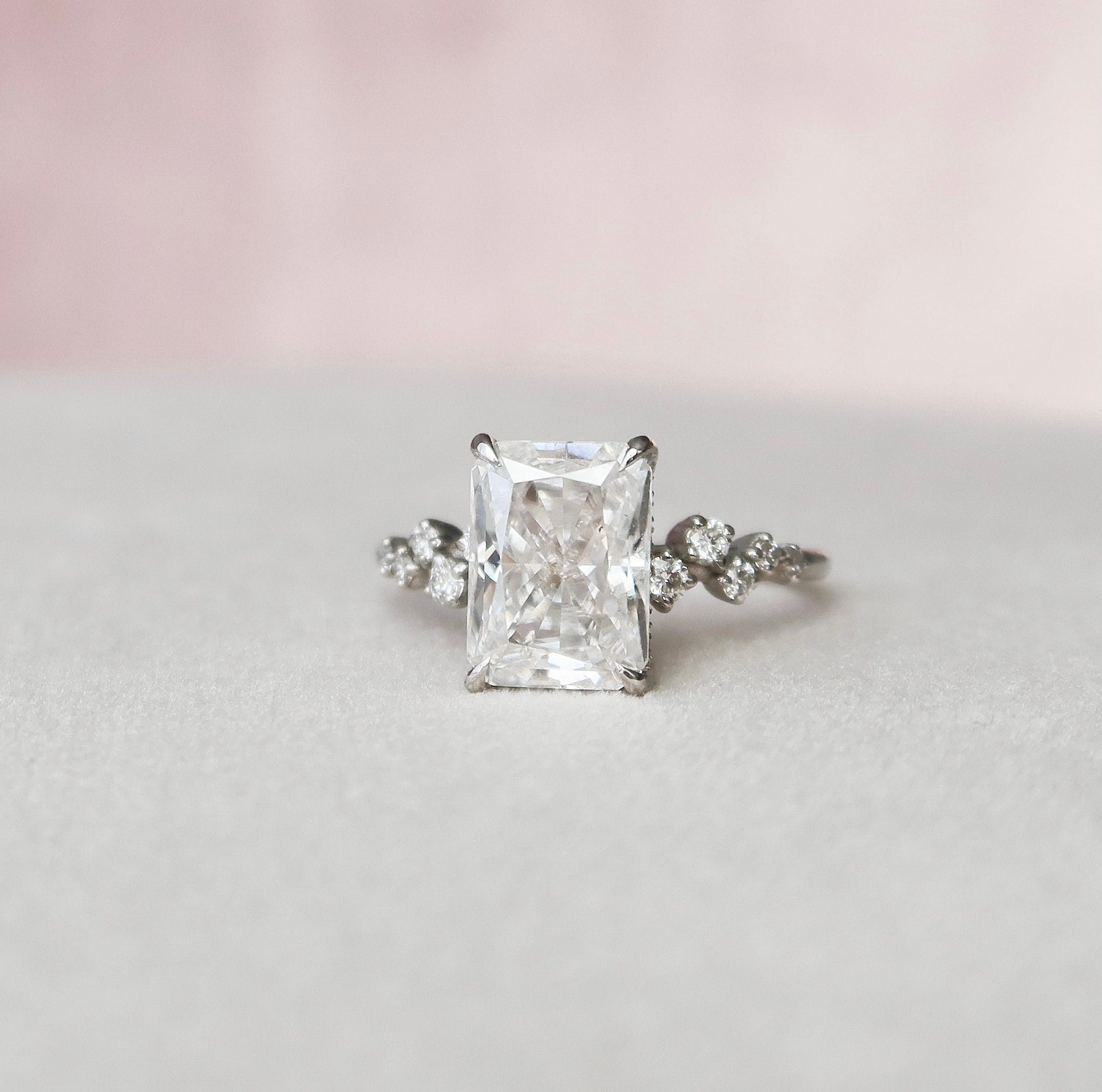 3.50 CT Radiant Cut Moissanite Cluster Engagement Ring