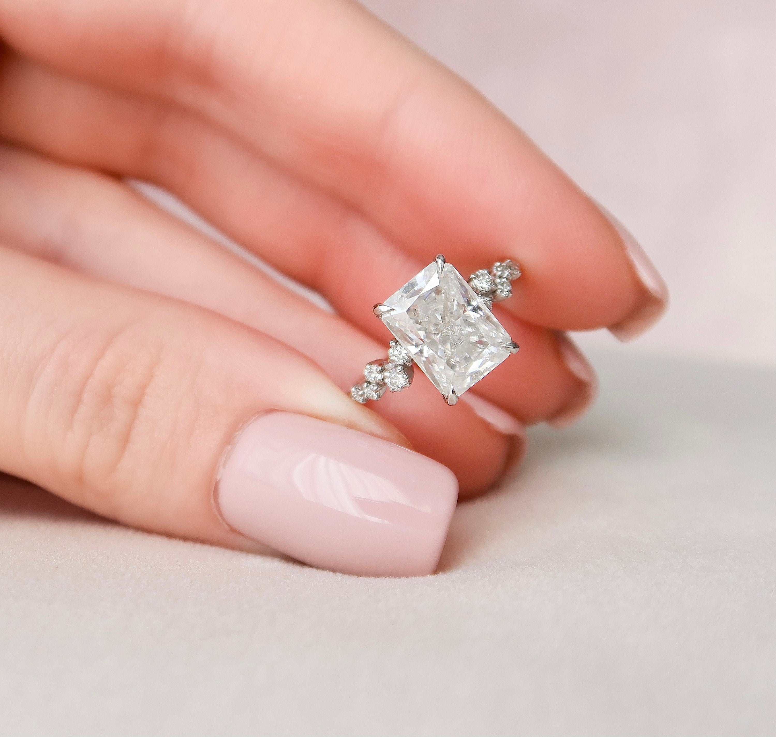 3.50 CT Radiant Cut Moissanite Cluster Engagement Ring