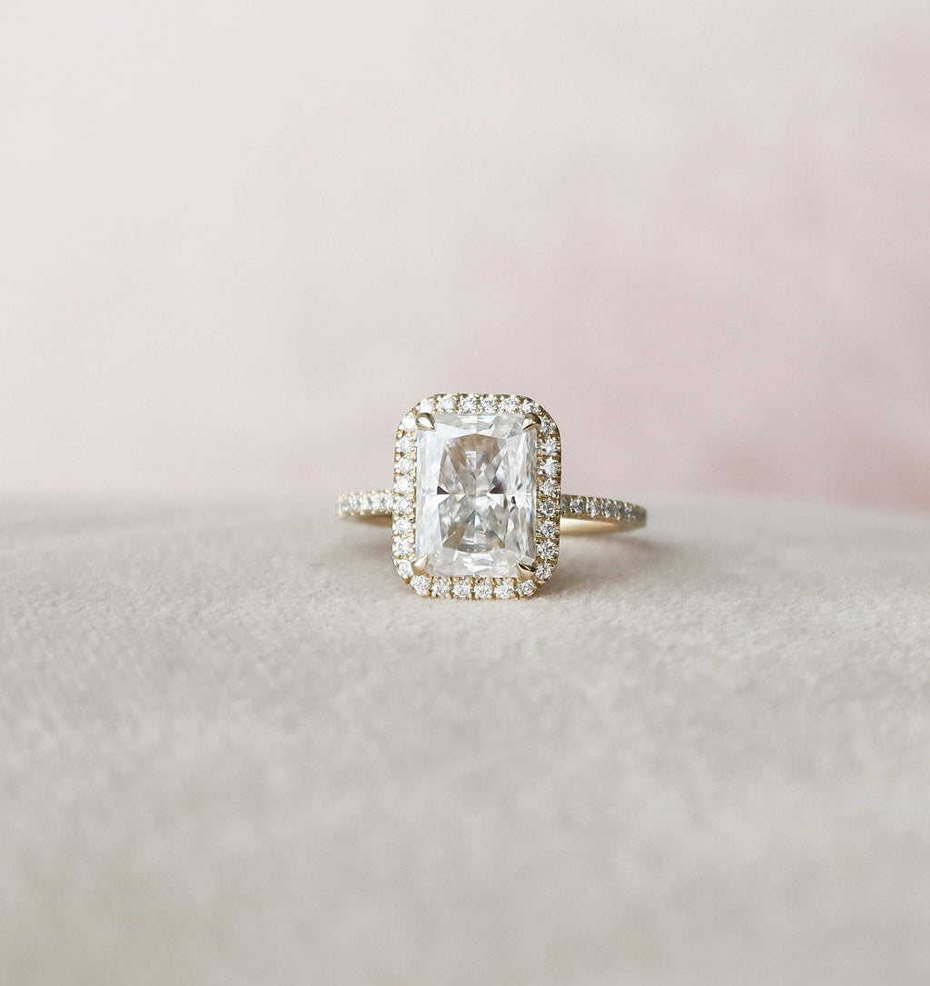 3.50 CT Radiant Cut Moissanite Halo Setting Engagement Ring