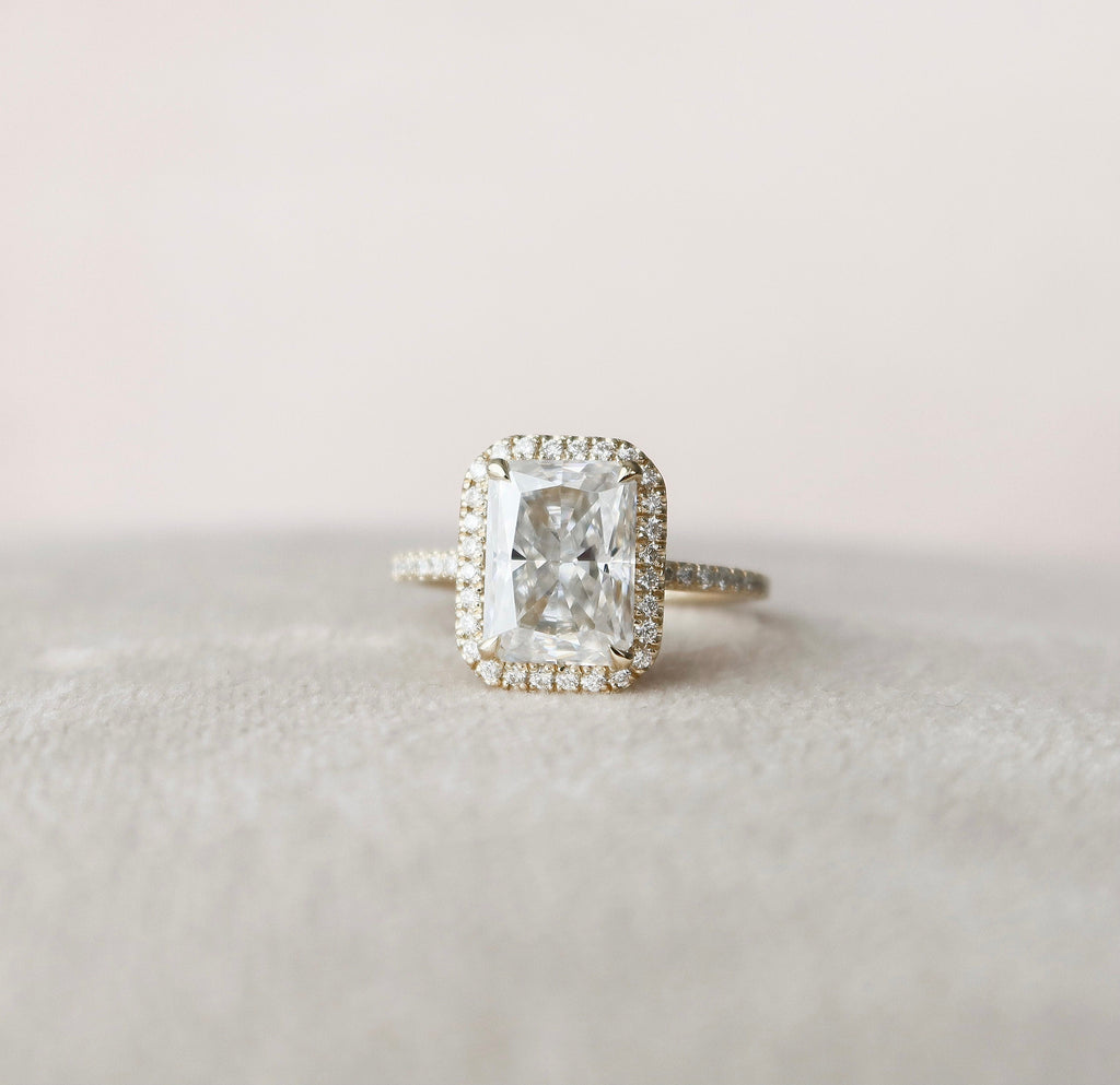 3.50 CT Radiant Cut Moissanite Halo Setting Engagement Ring