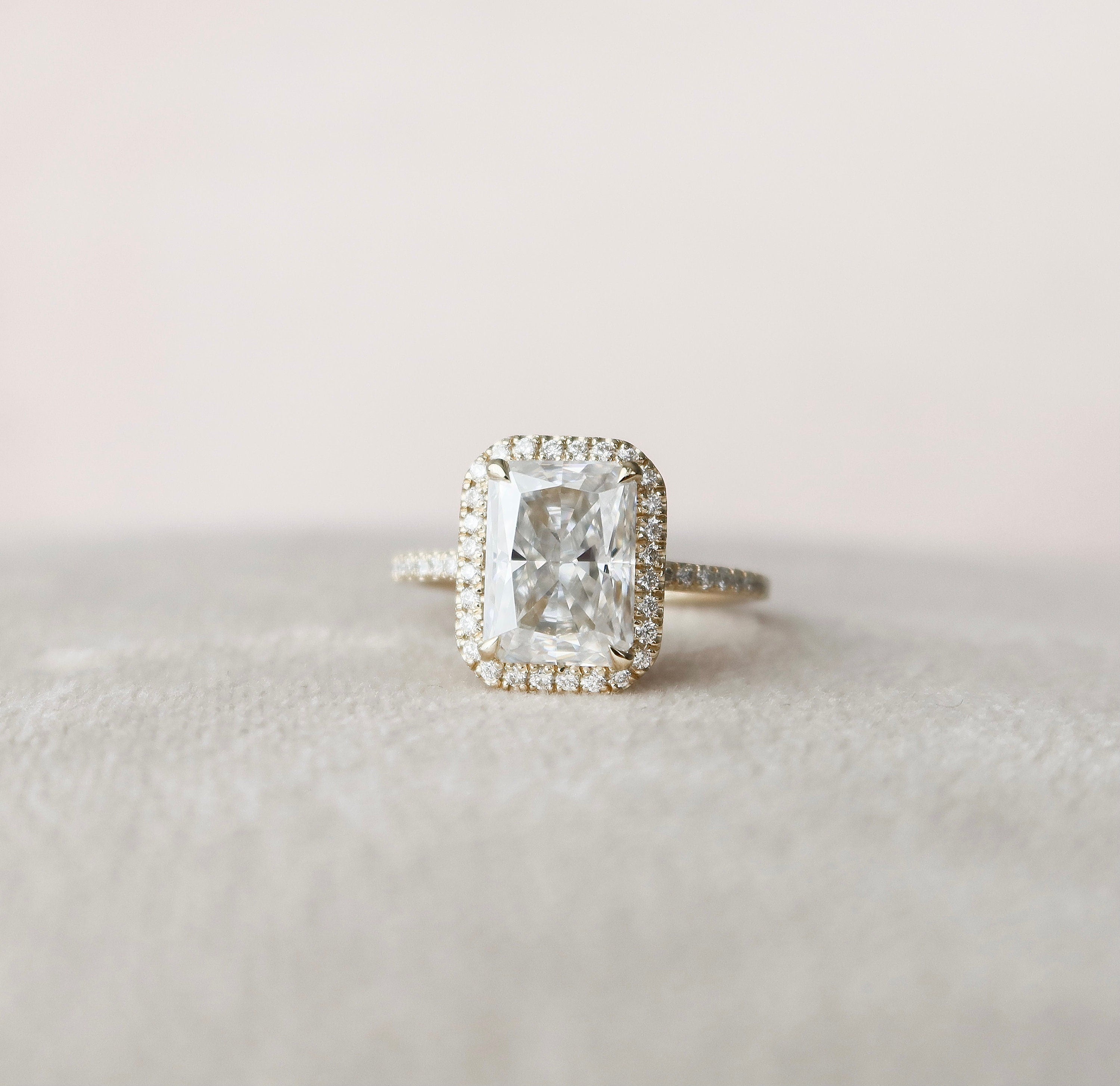 3.50 CT Radiant Cut Moissanite Halo Setting Engagement Ring
