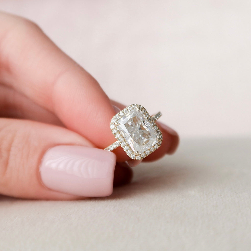 3.50 CT Radiant Cut Moissanite Halo Setting Engagement Ring
