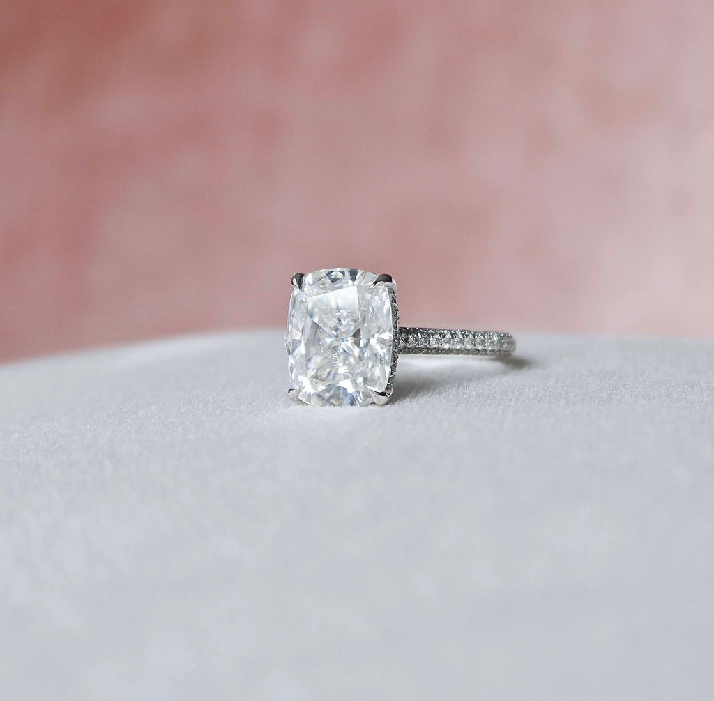 6.0 CT Elongated Cushion Moissanite Hidden Halo Setting Engagement Ring