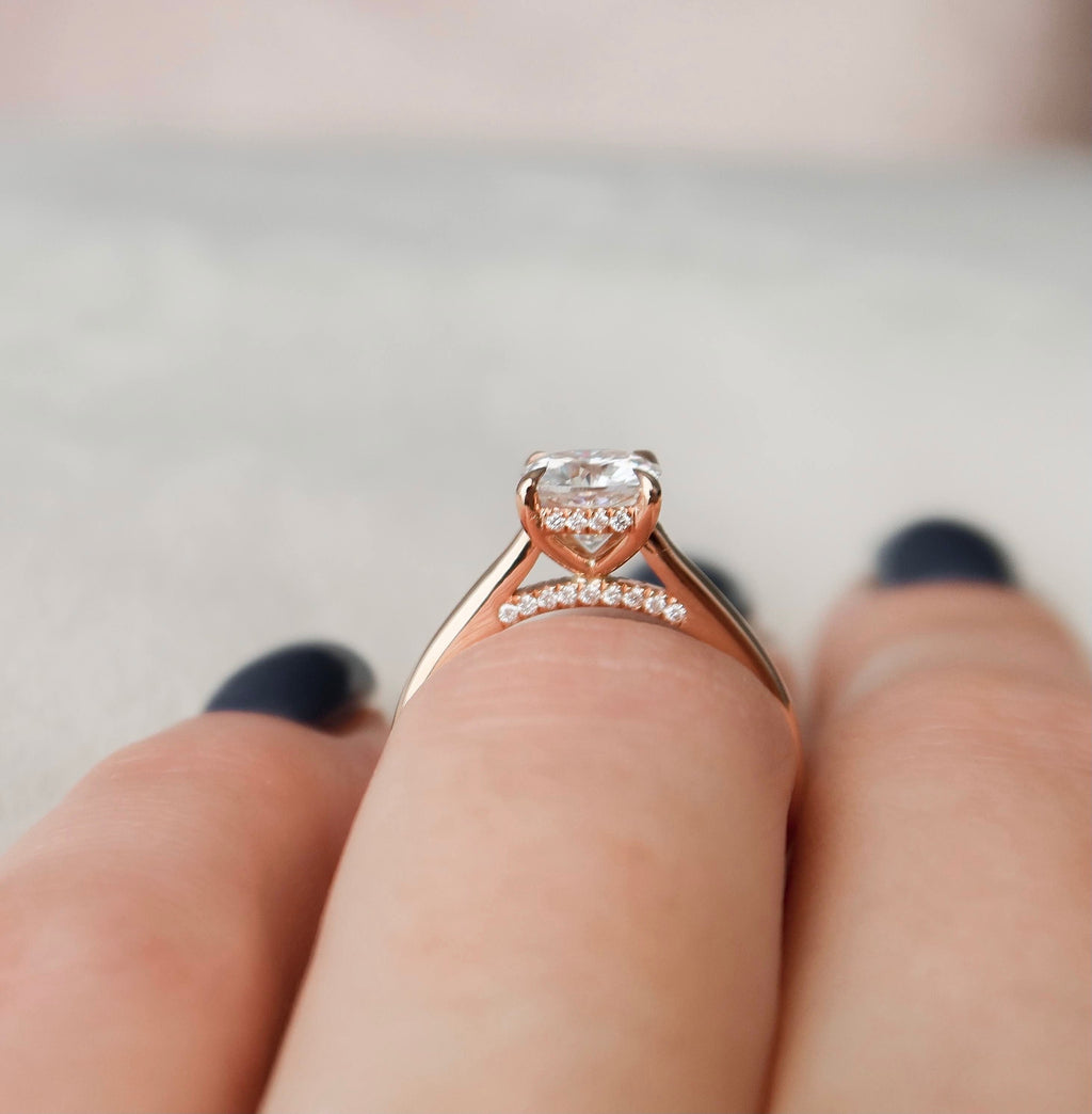 2.0CT Cushion Moissanite Solitaire Engagement Ring With Hidden Halo Setting