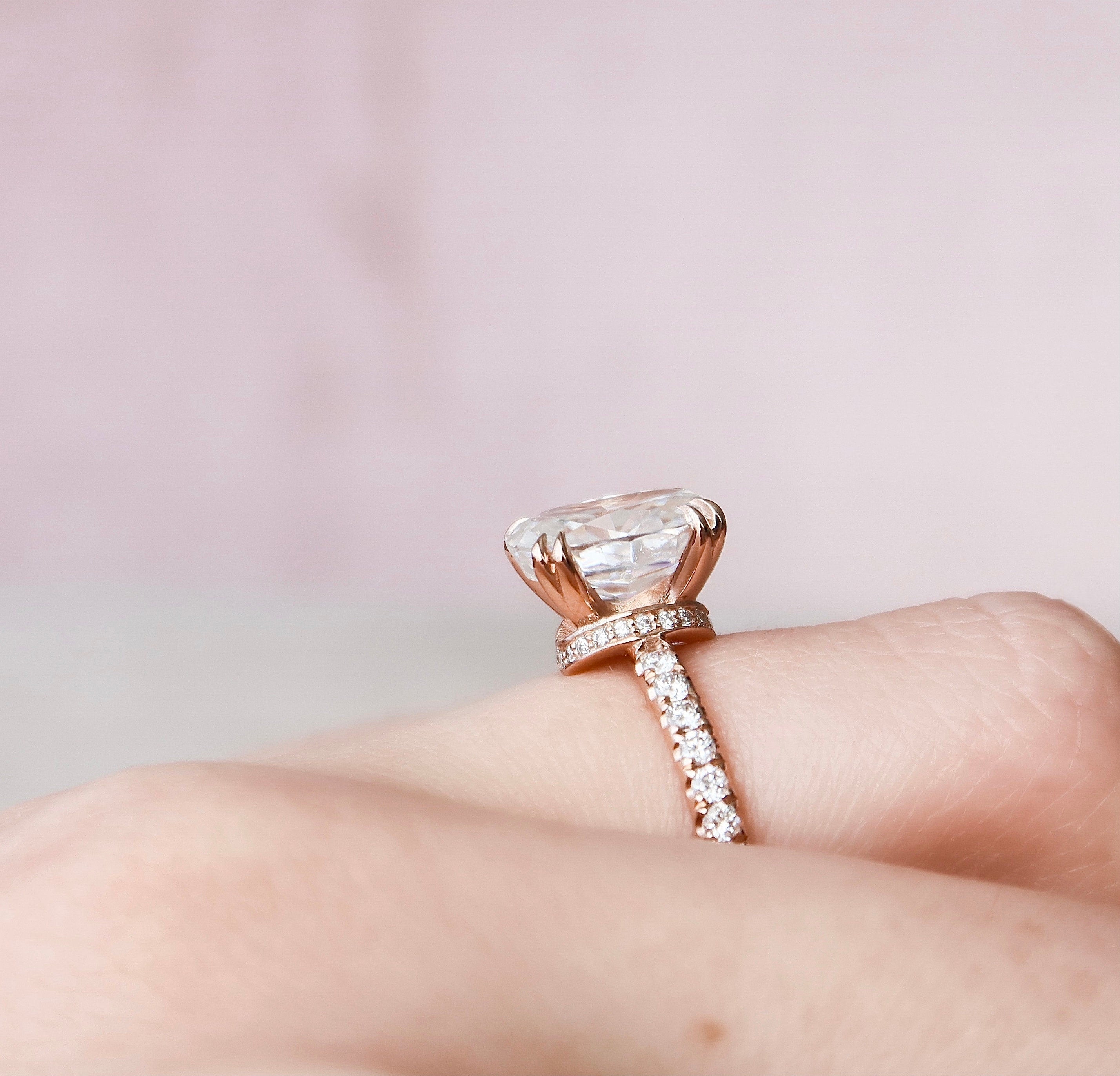 2.0CT Oval Cut Hidden Halo Setting Moissanite Engagement Ring