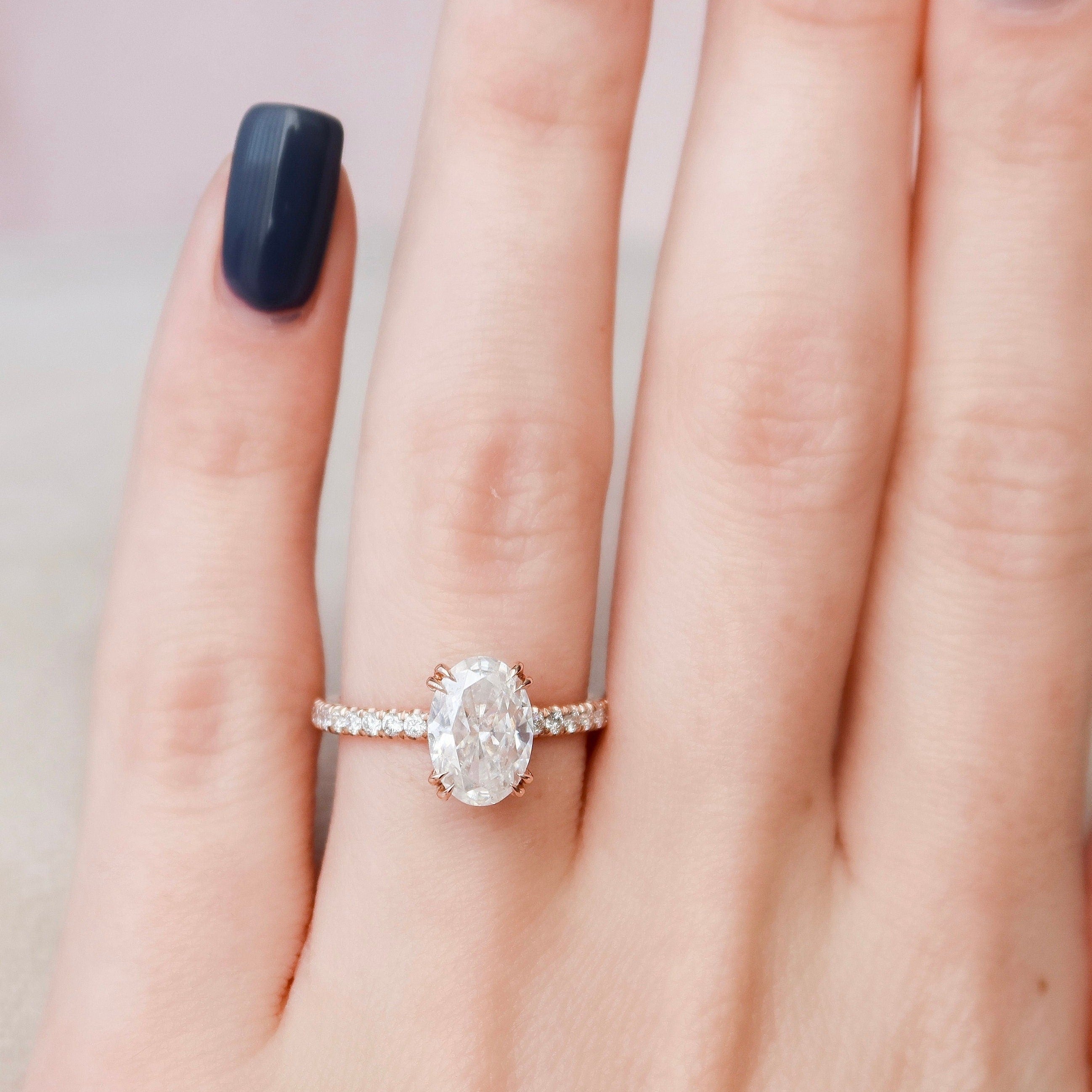 2.0CT Oval Cut Hidden Halo Setting Moissanite Engagement Ring