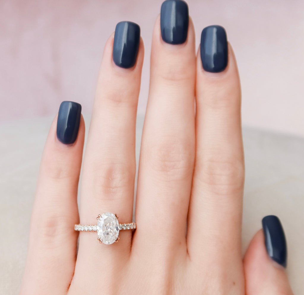 2.0CT Oval Cut Hidden Halo Setting Moissanite Engagement Ring