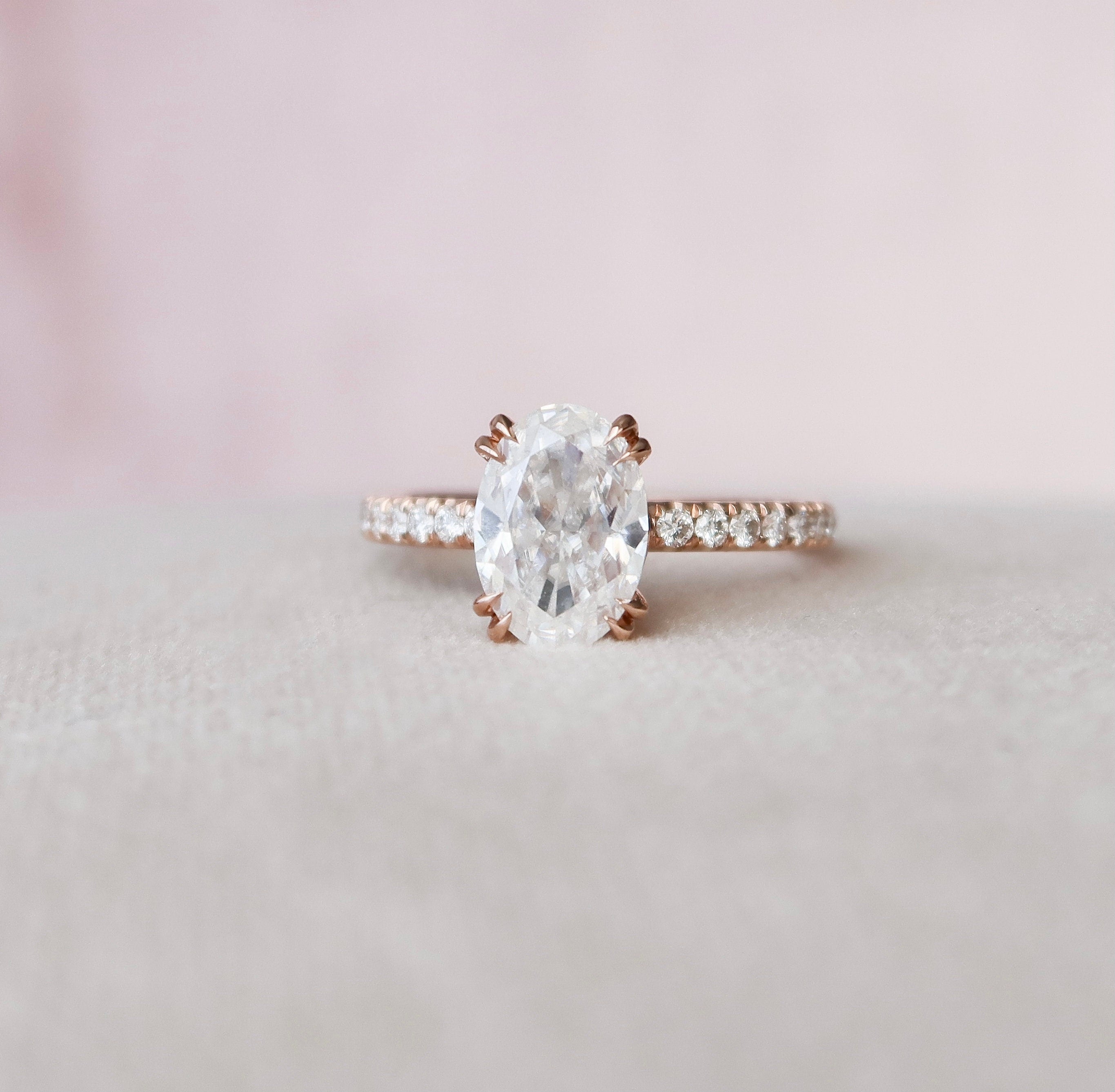 2.0CT Oval Cut Hidden Halo Setting Moissanite Engagement Ring