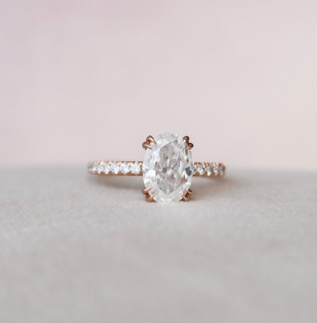 2.0CT Oval Cut Hidden Halo Setting Moissanite Engagement Ring