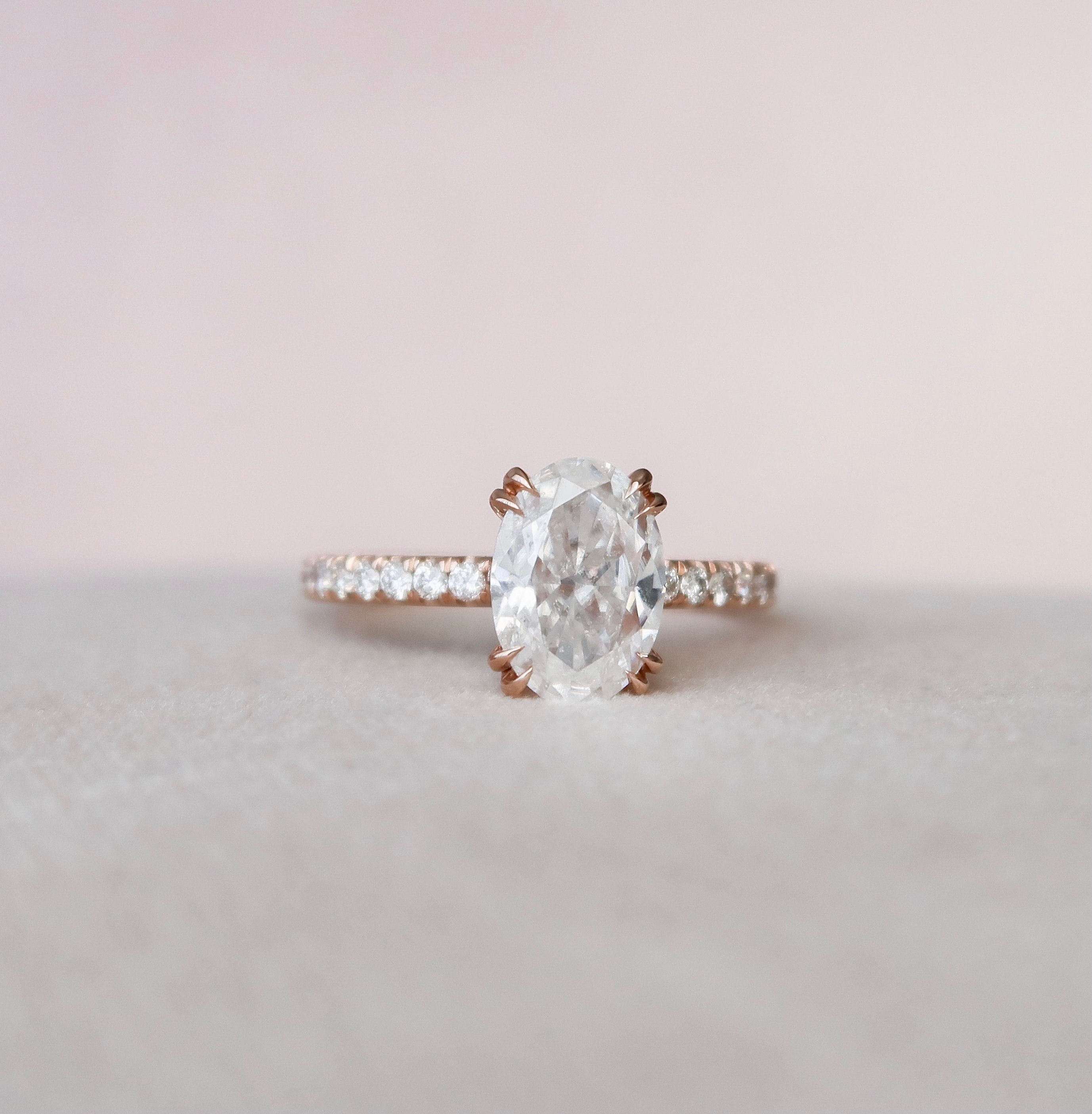 2.0CT Oval Cut Hidden Halo Setting Moissanite Engagement Ring